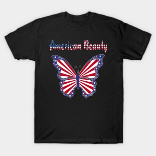 American Beauty Patriotic Red White And Blue Butterfly T-Shirt